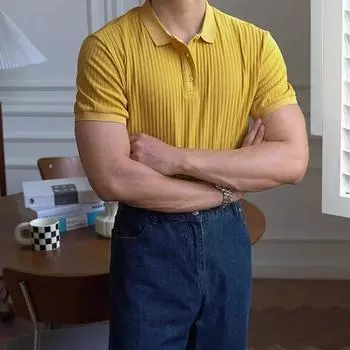 Men s Slim-Fit Polo Shirt - Light Mature Style, Short-Sleeved, Breathable, Casual Business Top