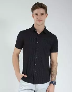 Men s Slim Fit Printed | Half Sleeves | Spread Collar | Front Pocket | Stylish & Casual Shirt for Men M