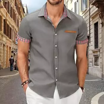 Men s Slim Fit Pure Cotton Casual Short Sleeved Shirt S серый