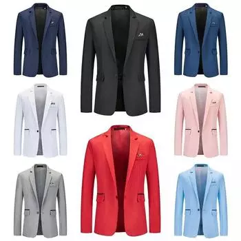 Мужской приталенный однобортный костюм молодежная мода повседневная куртка S тёмно-синий