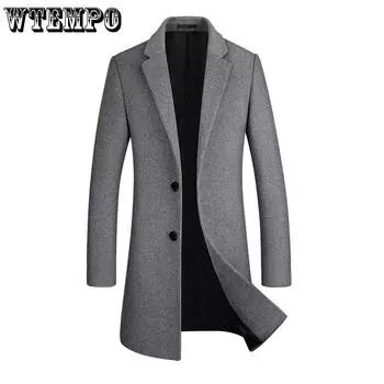 Men s Slim-fitting Jacket Woolen Windbreaker Winter Plus Velvet Warm Coat Casual Parka 4XL чёрный