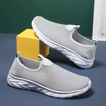 Men s Slip on Walking Shoes Light Breathable Non Slip Running Shoe Casual Sneakers Mesh Workout Sports Tennis Training Man Shoes 39 серый