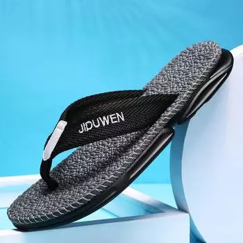 Men s slippers 2025 summer new fashion trend flip-flops outer wear woven pattern one pedal casual beach shoes 39