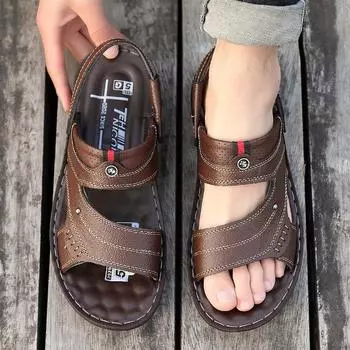 Men s slippers 2025 summer new trendy soft bottom middle-aged and elderly fathers wear dual-purpose beach sandals 38 чёрный