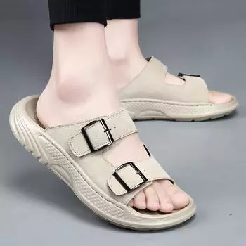 Men s slippers leather trend wear men s slippers summer boys indoor and outdoor sandals platform beach shoes 38