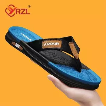 Мужские тапочки Разноцветные шлепанцы Удобные повседневные сандалии на плоской подошве Летняя нескользящая мужская обувь Легкие пляжные тапочки 39 синий