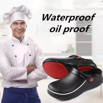Men s Slippers Non-slip Waterproof Oil Proof Slippers Women Kitchen Work Cook Shoes Chef Hotel Big Size 36-47 36-37 чёрный