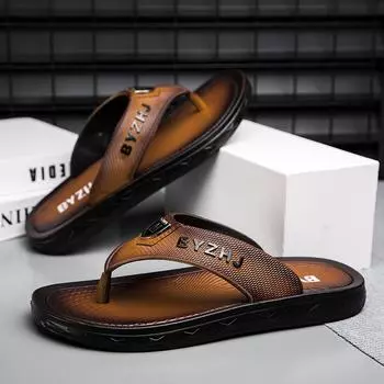 Men s Slippers Quick Dry Leather Fashion Breathable Flip Flops Man Beach Casual Shoes Outdoor Slipper Summer Men s Sandals Mules 40 коричневый