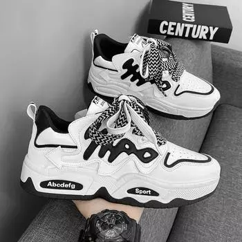 Men s Sneakers 2025 Spring Autumn Comfortable Lace Up Anti Slip Wear-resistant Platform Skateboard Shoes Outdoor Sports Shoes 39 чёрный