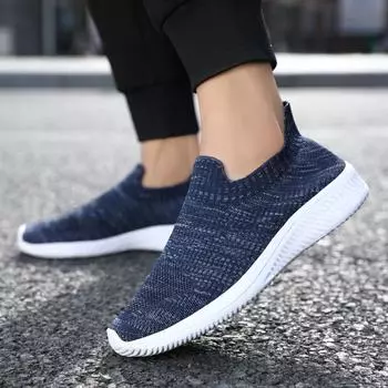 Men s Sneakers Autumn Jogging Light Elastic Mesh Soft Sole Breathable Casual Shoes for Outdoor Hiking Loafers Tenis Masculino 39 синий