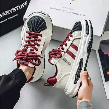 Men s Sneakers Design Printing Leather Casual Sports Shoes Fashion Comfortable Height Increased Flat Platform Skateboard Shoes 39 хаки