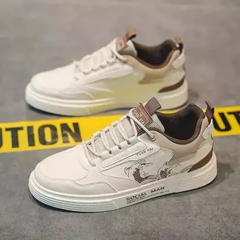 Men s Sneakers Fashion Leather Casual Shoes 2025 Summer Comfortable Breathable Sneakers Street Skateboard Shoes Tenis Masculino 39 бежевый