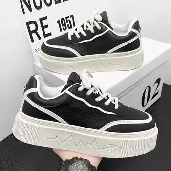 Men s Sneakers Fashion Skateboard Shoes Light Leather Casual Shoes for Men Lace Up Vulcanize Shoes Platform Shoe Tenis Masculino 39 чёрный