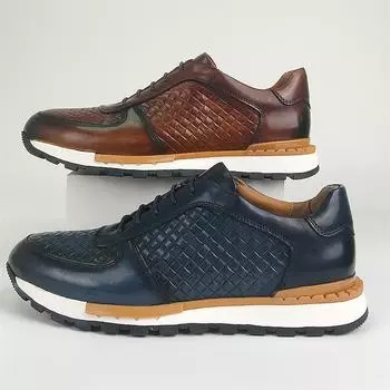 Мужские кроссовки из натуральной кожи с плетеным узором на шнуровке, удобные классические дышащие кроссовки для отдыха на открытом воздухе, повседневная обувь на плоской подошве для мужчин 6 чёрный