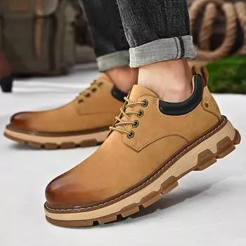 Men s Sneakers Outdoor Comfortable Shoes genuine Leather Casual Shoes For Men Lace Up Flats fashion oxfords shoes men 6.5 чёрный