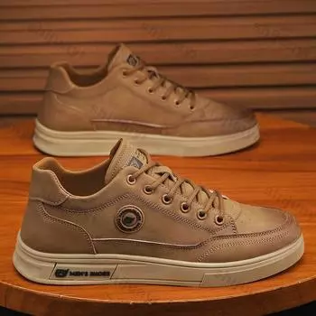 Men s Sneakers Soft Sole Leather Casual Shoes New Soft Sole Comfortable Sports Board Shoes Men Lace Up Platform Vulcanized Shoe 39 чёрный