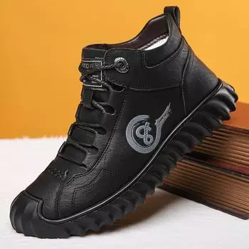 Men s snow boots are warm in winter, piled and thickened cotton shoes are non-slip, and middle-aged and elderly fathers have large cotton leather shoe 38