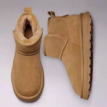 Men s snow boots new strap-free foot cover fur integrated winter velvet warm cotton boots thickened medium help casual 39 верблюд