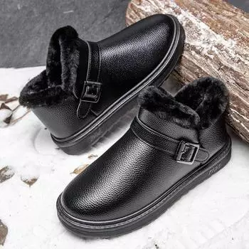 Men s Snow Boots Plus Velvet Warm Plush Hiking Men Cotton Shoes Outdoors Non-slip Walking Wear-resistant Soft High Quality Boot 39 чёрный