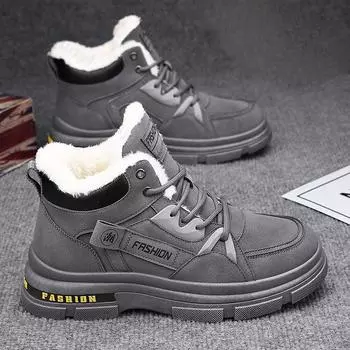 Men s Snow Boots Plush Warm High Top Shoes Winter Trend Platform Boots Comfort Lace Up Outdoor Warm Cold Proof Cotton Shoes 39 чёрный