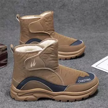 Men s Snow Boots Winter Cotton Shoes for Men Warm Ankle Boots Trendy All-match Anti-slip Shoes Thick Plush Outdoor Casual Shoes 39 чёрный