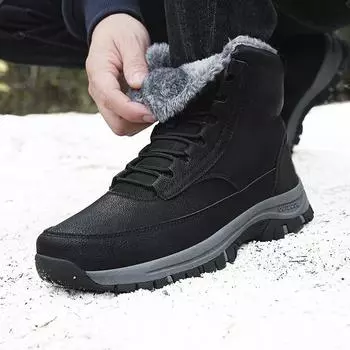 Men s Snow Boots Winter Shoes for Men Velvet and Thickening Warm Ankle Boots Anti-slip Outdoor Hiking Cotton Desert Boot for Men 39 чёрный