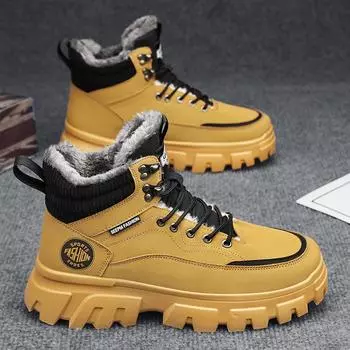 Men s Snow Boots Winter Short Plush Lace Up Platform Boot Cold Proof Warm Cotton Shoes for Men Casual Sneakers Botas Para Hombre 39 хаки