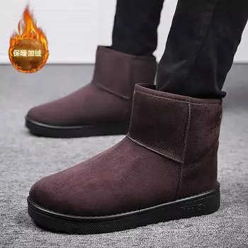 Men s snow boots winter velvet warm large cotton short boots suede high-top cotton shoes tide thickened non-slip bread shoes men 39 чёрный