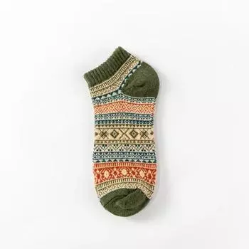 Men s Socks, Retro Ethnic Style Boat Socks, Double Spring and Autumn Short Socks, Thick Thread Trendy Socks, Sweat-absorbing Cotton Socks 1 pair армия зеленый