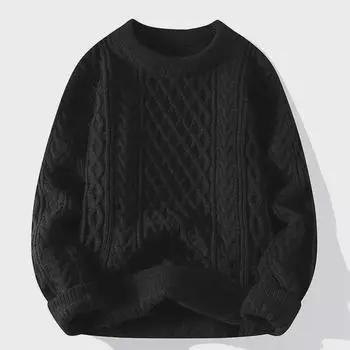 Men s Soft Waxy Knit Sweater - Trendy Round Neck, Warm & Loose for Autumn/Winter