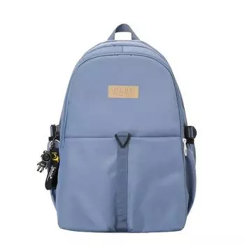 Men s Solid Color Backpack Women s Large Capacity Travel Computer Backpack Student Schoolbag синий