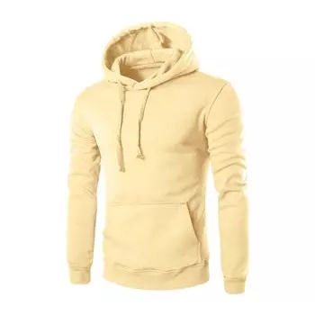 Men s Solid Color Hooded Sweatshirt Men s Casual Sports Long Sleeved Pullover Sweatshirt L бежевый