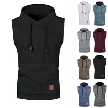 Men s Solid Color Hooded Vest Men s Vest Thin Velvet Sweater Slim Sweater Men s Pullover Hooded Pocket Vest XXL тёмно-синий