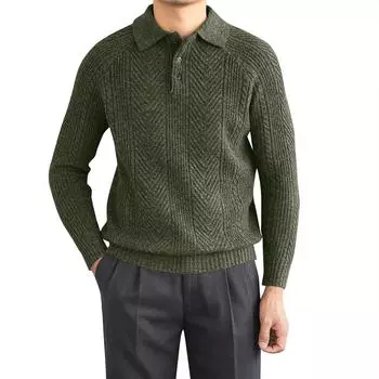 Men s Solid Color Knitted Buttons Lapel Long Sleeve Top Men s Casual Fashion Long Sleeve Top XXXL
