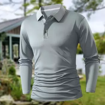 Men s Solid-Color Lapel Shirt, Casual And Business Button-Up Long-Sleeved T-Shirt Top M