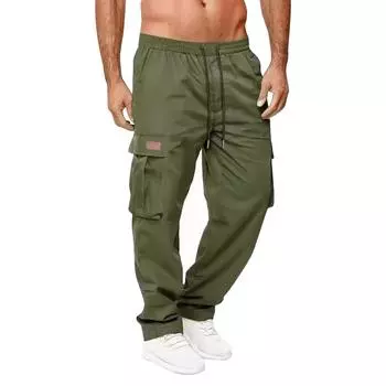 Men s Solid Color Loose Overalls Men s Casual Fashion Sweatpants L армия зеленый