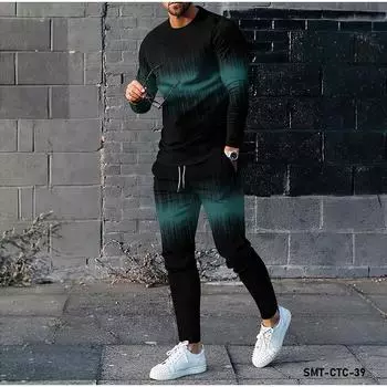 Men s Sportswear Set of 2 Pieces Summer Sportswear 3D Printed Casual Jogging Set Long Sleeved T-shirt+long Pants for Men S
