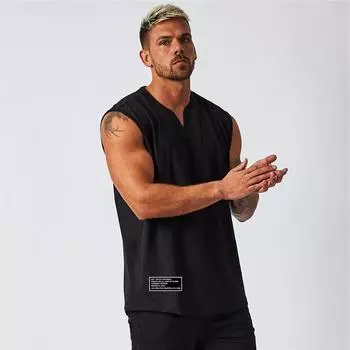 Men s Sportswear Sleeveless T-shirt Men s Workout Cotton V-neck Printed Tank Tops Fitness and GYM Clothing Muscle Vest M
