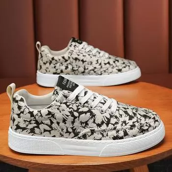 Men s Sporty Korean Version Casual Canvas Shoes Fashionable New Spring Thick Soled Board Comfortable Mesh Lining Printed Casual 40 чёрный