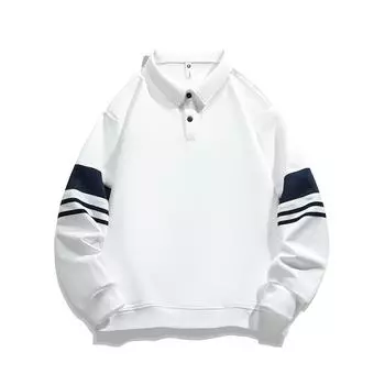 Men s Spring and Autumn Casual Collar Long Sleeved T-shirt, Loose and Versatile Polo Shirt XXXXXL белый