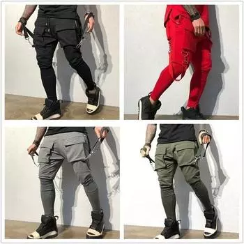 Мужские повседневные брюки из хлопка на весну и осень, однотонные рабочие спортивные штаны с несколькими карманами 3XL