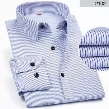 Men s Spring and Autumn Four Seasons Plus Size Thin Section of Casual Striped Button Section Shirt 48