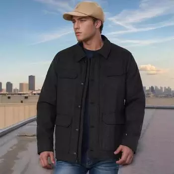 Men s Spring and Autumn Lapel Jacket Multi-Pocket Retro Casual Jacket M чёрный