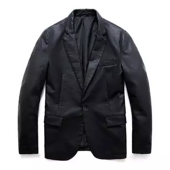 Men s Spring and Autumn Leather Suit Laundry Men s Single-breasted Jacket Youth Jacket M чёрный
