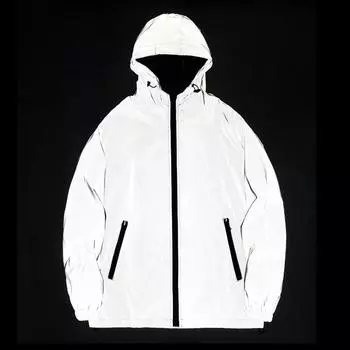 Men s Spring and Autumn Light Outdoor Reflective Hooded Jacket Plus Size Casual Collarless Solid Colour Jacket 5XL