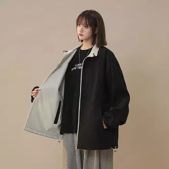 Men s Spring and Autumn Loose American Autumn Teen Casual Jacket with Plaid Jacket on Both Sides S красный