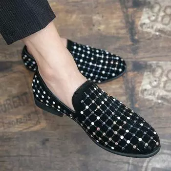 Men s Spring and Autumn New Rhinestone Loafers Lazy Shoes Personality Trend Doudou Shoes Men s Shoes Large Size 38