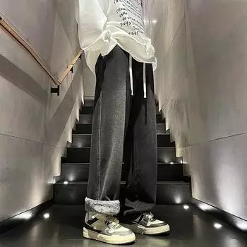 Men s Spring and Autumn Retro Velvet Thickened Jeans S темно-синий