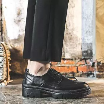 Men s spring and autumn small leather shoes Brock business and leisure British style versatile breathable formal men s shoes 6205-J 38 чёрный