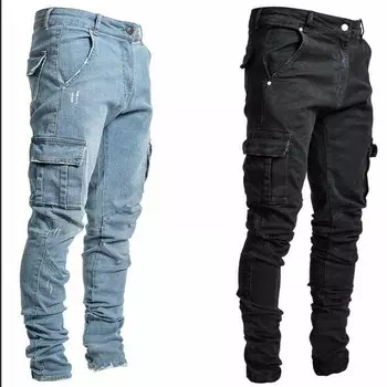 Men s Spring and Autumn Thin Section Slim Stretch Side Pockets Thin Tight Jeans Small Leg Trousers 5XL